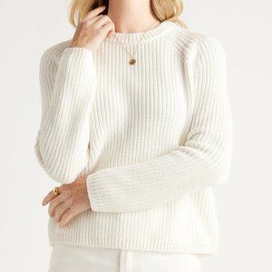 Quince ~ 100% Organic Cotton Fisherman Crew Sweater ~ White ~ Small